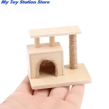 1:12 Casa De Bonecas Em Miniatura De Madeira Gato Escalada Quadro De Modelo De Decoração Brinquedos Acessórios