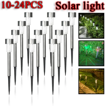 10-24PCS de Aço Inoxidável Jardim Solar da Luz Exterior Posta Solar da Lâmpada Lanter Waterproof a Iluminação da Paisagem Quintal de Decoração