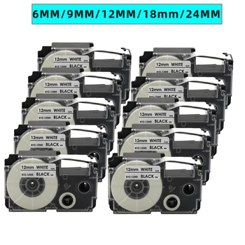 10 PCS 6/9/12/18/24mm Etiqueta de Fita XR-6WE XR-9WE XR-12WE XR-18WE XR-24WE para Casio KL-60 KL-820 KL-120 KL-130 KL-750 Label Maker