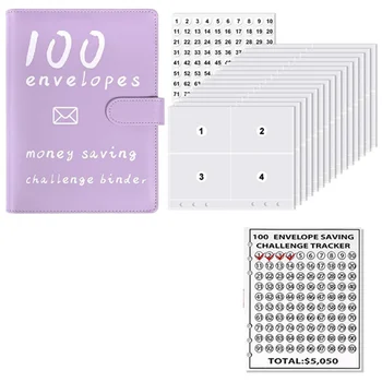 100 Envelopes Com Dinheiro Da Poupança Desafios Livro,Armazenamento De Orçamentação Fichário Livro De Orçamento De Caixa De Verão Desafio Kit De Caixa (Roxo)