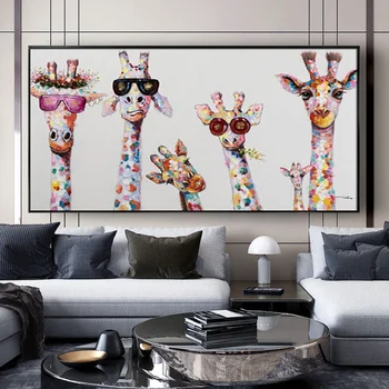 100% pintado à Mão Canvas Arte Animal Pintura a Óleo Girafa Fotos Moderna para Crianças, Decoração de Quarto de Imagem Casa Colorida Grande Arte