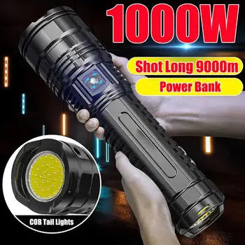 10000LM 800W Mais Poderoso Led Lanternas Táticas 15000mah Bateria interna Flash de Luz de Emergência de Focos de 4km de Presentes de natal