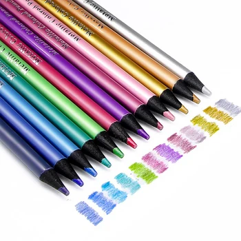 12 Cores Metálicas Coloridas, Lápis De Desenho De Esboços Conjunto De Lápis De Cor Para Colorir