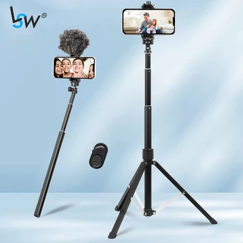 163cm Telefone Tripé Selfies Stick para iPhone Vlogging Maquiagem Gravação de Vídeo de Fotografia com o Titular do Telefone Monte Remoto sem Fio