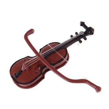 1PC 1/12 casinha de Bonecas de Madeira para Violino com Stand Case Instrumento Musical DIYPlastic Mini Violino Casa Artesanato