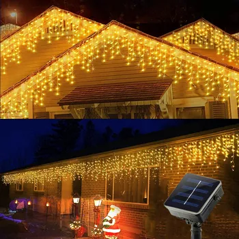 1PC 96LED Solar Icicle Luzes ao ar livre, Luzes de Natal para Lareira Sala de Casamento Decoração Festa, Férias, Casamento de dia das bruxas