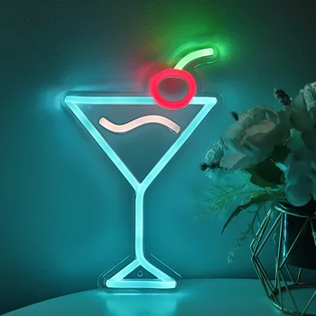 1PC de Gelo Azul de Cocktails Com Cereja Criativo Alimentado por USB LED de Parede do Sinal de Néon Para o Pub Festa do Clube do Evento de Decoração 6.42