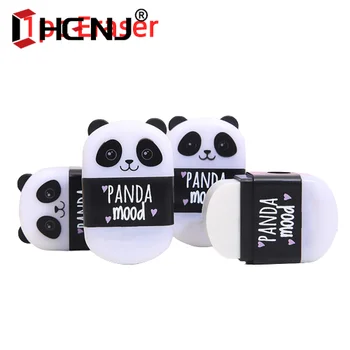 1pc Preto Branco Panda Forma Borracha Borrachas de Lápis com Apontador Escola de Abastecimento Aluno Crianças Prémios de Papelaria Presentes