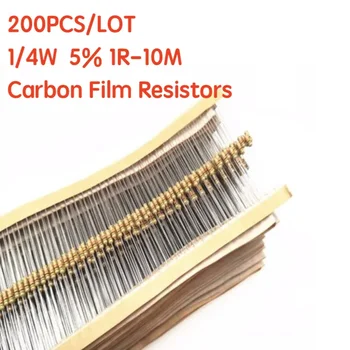 200PCS 1/4W Resistores de Filme de Carbono de 5% 1R-10M 10R 47R 56R 100R 220R 1K 4K7 6K8 100K 330K 560K 1M ohm Cor Anel de Resistência