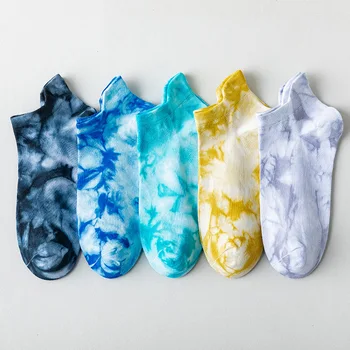 2021 novo tie-dye barco meias de algodão meias de senhoras meias barco respirável cor Japonês superficial boca meias