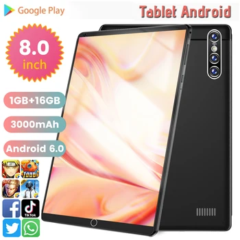 2023 Global Nova Versão de 8 polegadas android tablet 3000mAh 1GB de RAM 16GB ROM Android 6.0 cartão Duplo do sim, wi-FI de Rede Bluetooth
