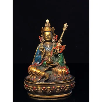 20cm de Nepalese Tibetano Puro Cobre, Dourado, Ouro Pintado Pintura de Rosto Lotus Amendoim Mestre Ornamento