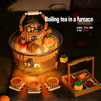 2533PCS Fogão Cozido Chá de Alimentos Blocos de Construção Com Luz DIY Tijolos de Brinquedo Criativo de Ebulição de Chá em um Forno de Adultos Presentes de Natal