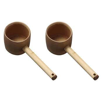 2X de Bambu Concha de Água de Chá de Água Colher de Banhos de Balde de Concha Sauna Concha Para a Cozinha para o Jardim