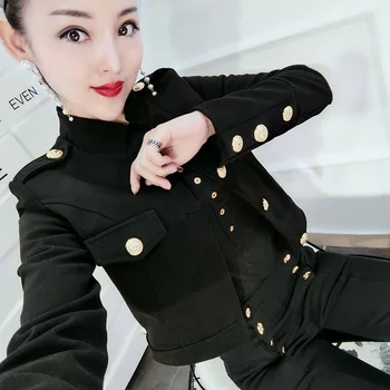 3XL!primavera, outono moda preto curto casaco de mulheres stand colarinho único breasted top coat