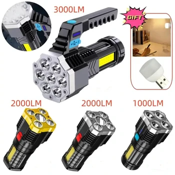 4-7 LED Lanterna Portátil Recarregável USB Impermeável de Mão Lanterna de Led de SABUGO Lanternas De Camping Caminhadas ao ar livre