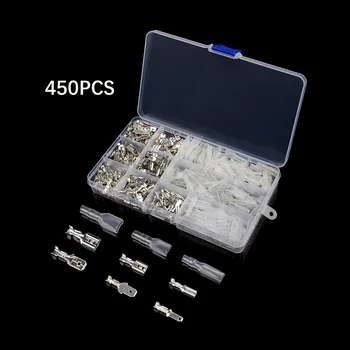 450Pcs 2.8/4.8/6.3 mm cabos Elétricos Conectores Terminais de Cravar Terminais do Conector Variedade Kit
