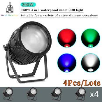 4Pcs/Lotes 200W RGBW 4in1 COB Audiência de Luz Branco Frio/Morno LED à prova d'água Zoom Fase Holofotes DJ Discoteca Equipamento de