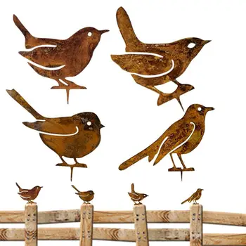 4pcs Metal Oxidado Pássaro Figuras Muro do Jardim Decoração de Metal Pássaro de Arte Permanente de Aves de Quintal Arte da Escultura ao ar livre de Aves Decoração de Abastecimento