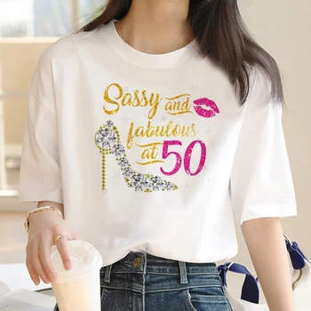 50 Anos de Aniversário da tshirt mulheres designer de streetwear harajuku camiseta menina gráfico roupas
