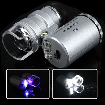 60X Lupa Mini Microscópio de Bolso Lupa UV Detector de Moeda Joalheiro Lupa Com Luz LED
