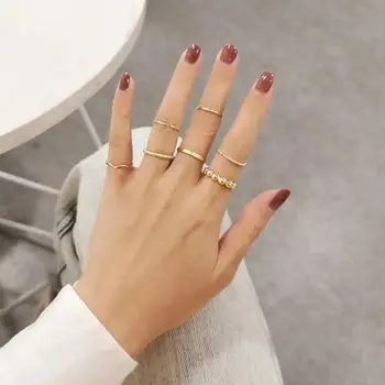 8Pcs Mulheres Anéis de Mulheres Elegantes Luz de Luxo Sólidos Anéis Hipoalergênico Junta Anéis