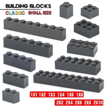 A construção do bloco 2 X 6 2X10 1X2 1X4 buraco escuro tijolo cinza acessórios básicos de educação a criatividade compatível marca de blocos de construção de brinquedo