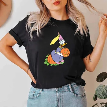 A Disney da Margarida do Halloween Impressão Mulher T-shirts festas Felizes, desenhos animados linda Garota com Roupas de Estética Manga Curta T-Shirt das Mulheres