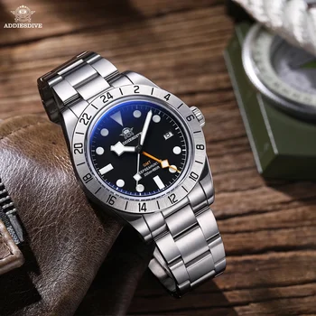 ADDIESDIVE 39mm GMT Relógios de Luxo Homens Relógio de Quartzo do Aço Inoxidável Esporte AD2035 Relógios Luminoso à prova d'água para Homens Relógio