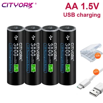 Alta capacidade 1,5 V AA 3000mWh USB bateria recarregável li-ion bateria para controle remoto de rato pequeno ventilador Elétrico do brinquedo bateria + Cabo