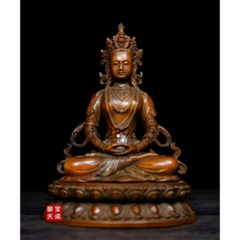 Antigo Tibete o Budismo Buxo de madeira Esculpida Sentar Amitayus longevidade Deus Estátua da Deusa