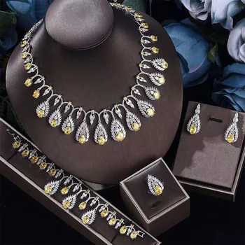 As Mulheres de luxo Jóias Forma Elegante de Noiva CZ colar brincos pulseira, anel de conjuntos de jóias & m Grande Casamento Conjuntos de Jóias Para a Noiva