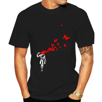 Banksy Menina Soprando Miolos Vermelho Borboletas Arte de Rua, Homens Camiseta Top AL97 Casual Cool orgulho t-shirt dos homens Unisex Novo