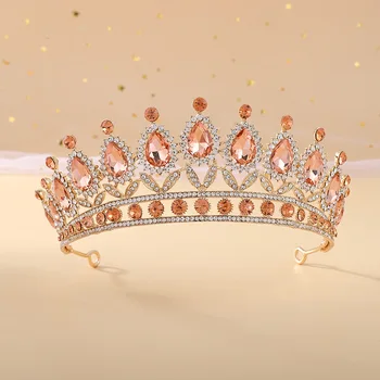 Barroca Ouro Champanhe Cristal De Noiva Tiaras Mulheres Coroas Strass Concurso De Diadema Partido Capacete De Casamento E Acessórios Para O Cabelo