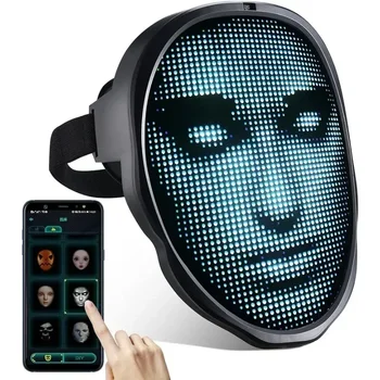 Bluetooth de Controle de APLICATIVO Smart LED Máscaras Programável Mudar de Face DIY Photoes por Parte da exposição DIODO de Luz Máscara para o dia das bruxas