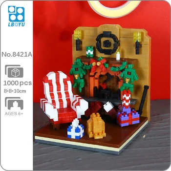 Boyu 8421A Arquitetura Feliz Natal Casa, Lareira, Sofá Modelo Mini Blocos de Diamante Tijolos de Construção de Brinquedo para as Crianças sem Caixa