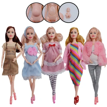 Brinquedo educativo Grávida de Bonecas para Crianças com Dois Bebês e Aleatória, Sapatos, Acessórios de Moda, Roupa de Presente para a Barbie Jogos