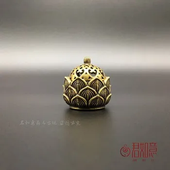 Bronze mini-bolso lotus cobre incenso fogão decoração antiga