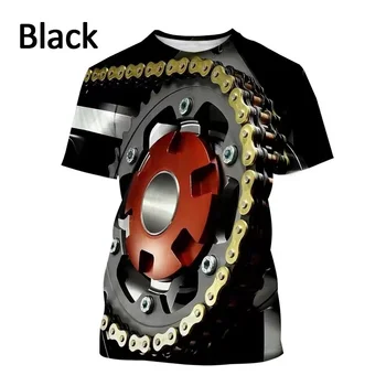 Carro de Heavy Metal Engraçado Impressão 3D Mecânica do Motor Camisa Casual de Jovens em torno do Pescoço T-shirt Solto e Casual Manga Curta, Camisa de homem