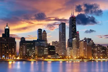 Cidade de Chicago, a linha do Horizonte de arranha-céu do por do sol na nuvem cenários de computador de Alta qualidade de impressão parede do Estúdio de Fotografia de Fundos