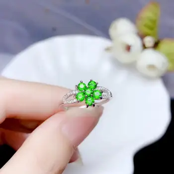 claro, verde natural diopside de pedra preciosa com um anel de prata 925 para mulheres ornamento de venda quente do presente do estilo