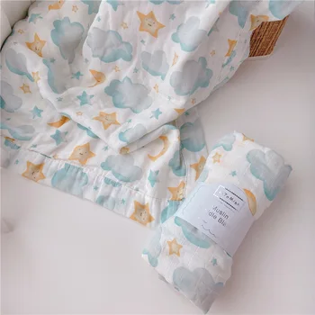 Cobertor Do Bebê Com Gaze De Bambu, Algodão Bebê Swaddle Toalha Recém-Nascido Gaze Wrapper Colcha Cobertor Estrelas, Lua Combinação Cobertor