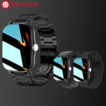 Cor preta Smart Watch Homens Mulheres Smartwatch Masculino Tela de Toque Smartclock Para Android IOS Sport Fitness Tracker Vida Impermeável