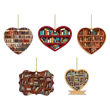 Coração Bookshelf Decoração 2D Aviões os Amantes do Livro em Forma de Coração Bookshelf Natal Pingente de Acrílico Forma de Coração de Livro Ornamento