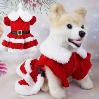 Cão de Estimação Roupas de Natal, Vestido de Roupas para Cães Gato Pequeno Cosplay Papai Noel Inverno Quente Engrossar Vermelho Yorkshire Acessórios