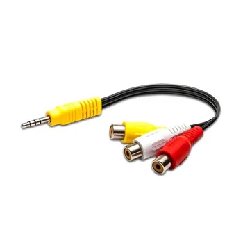 De 3,5 mm, uma em cada três adaptador AV Macho do cabo 3 RCA vermelho branco amarelo do cabo de vídeo Lotus fêmea cabo adaptador de áudio D1
