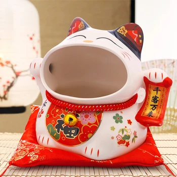 De 8 polegadas de Cerâmica Maneki Neko Caixa de Doces Lucky Cat Caixa de Dinheiro do cofrinho de Fortuna, Gato de Armazenamento Snack-Jar