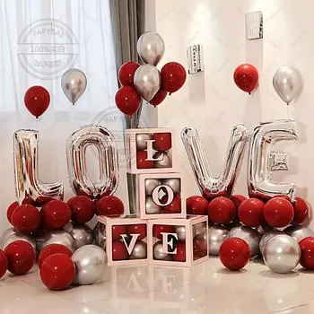 Dia de são valentim Balão Conjunto Vermelho de Prata Rosa Vermelho de Látex Airballoons AMOR Folha de Balon Festa de Casamento, Decorações de Suprimentos
