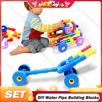 DIY Água Blocos de Construção de Brinquedos Montessori Tubulação de Água de Blocos de Construção de Brinquedo Designer de Crianças, Construção de Brinquedos Educativos Presentes