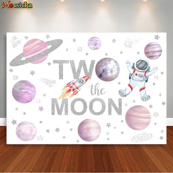Dois A Lua pano de Fundo Menina 2ª Festa de Aniversário, Decorações Banner do Espaço Exterior do Planeta Rosa Astronauta Fundo Photo Booth Adereços
